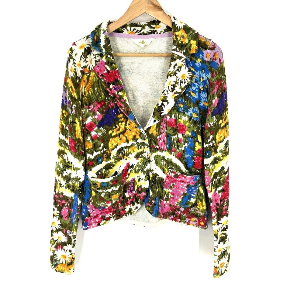 HWR Anthropologie Cardigan Sweater Size Medium Blazer Knit Floral Artsy Bloom